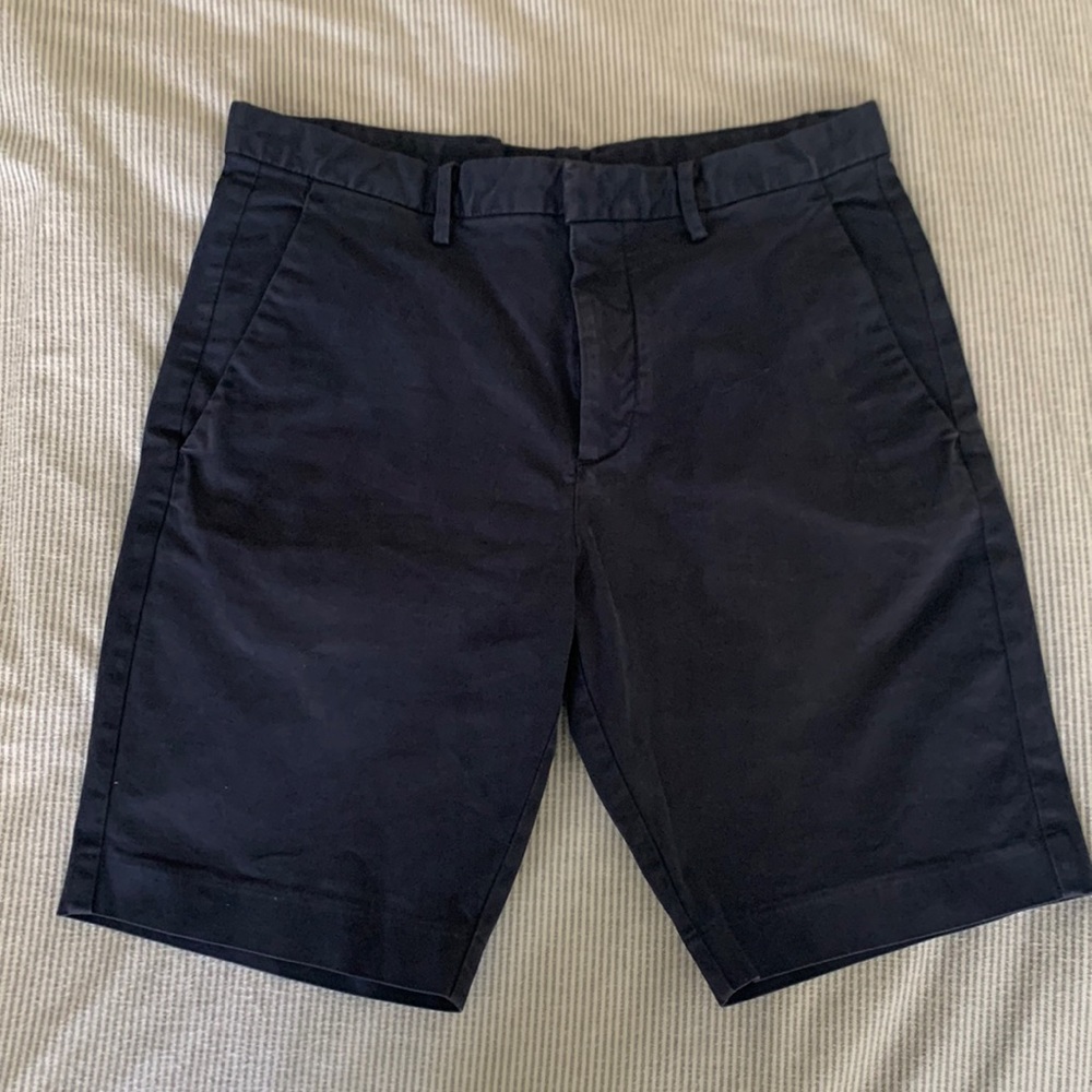 Mens theory flat front navy blue shorts